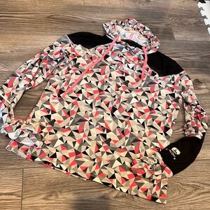 John Deere pink, gray, black & white thin hooded sweatshirt size large